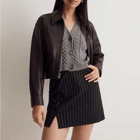 MADEWELL Black Pinstripe Wool Blend Mini Skirt NWT Academia - Picture 1 of 11